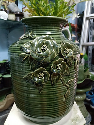 Bình hoa men hỏa biến đắp nổi gốm sứ Bát Tràng