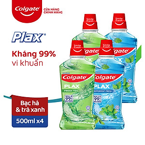 Combo 4 Nước súc miệng Colgate diệt 99% vi khuẩn Plax trà xanh và Plax bạc hà 500ml/chai