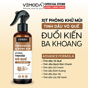 Bình Xịt phòng tinh dầu Sả Chanh, Bạc hà, Quế, Bạch đàn chanh Vemoda giúp hỗ trợ đuổi muỗi, thơm phòng nhanh chóng. Chai xịt hỗ trợ đuổi muỗi từ tinh dầu thiên nhiên