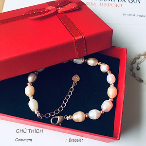 Combo Vòng đeo tay Ngọc Trai nuôi cấy tự nhiên, Mixed màu, hạt bầu dục, 5-7li, freesize, Kèm Bản PHOTOCOPY Giấy KIỂM ĐỊNH, hộp đựng lót Nhung gấm