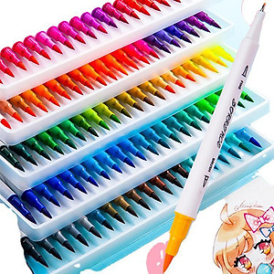 Bộ Bút lông kim 2 đầu brush dùng để vẽ, tô màu,Sketch hoặc viết calligraphy-set 48/72/100 màu Laluna- B63