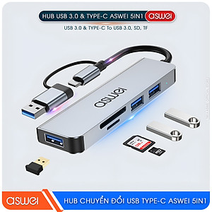 Hub Chuyển Đổi USB Type C ASWEI - 4 in 1, 5 in 1, 6 in 1, 7 in 1, 8 in 1 - HDMI, USB 3.0, PD, SD, TF, RJ45, Audio 3.5mm - Tốc Độ Cao, Hàng Chính Hãng