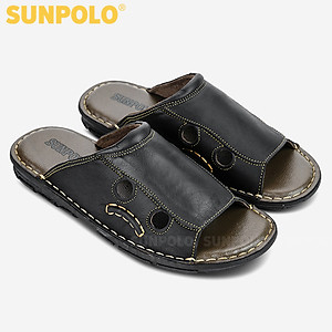 Dép Quai Ngang Nam Da Bò SUNPOLO AQN015 (Đen)