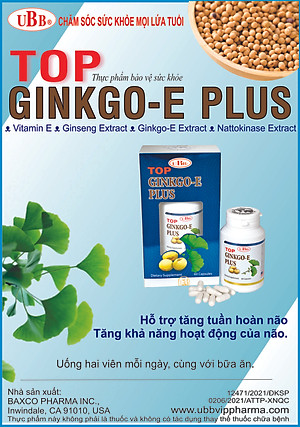 Thực Phẩm Chức Năng - UBB TOP GINKGO-E PLUS - Hỗ trợ tăng tuần hoàn não, Bổ não, giảm nguy cơ tai biến
