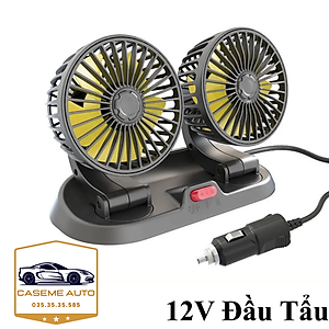 Quạt Đôi Ô Tô Xoay 360 Độ Gió Mạnh Kèm Bảng Số Điện Thoại Ô Tô, Quạt 12V - Hàng Nhập Khẩu