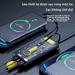 Sạc Dự Phòng trong suốt 30000mAh - sạc siêu nhanh, tích hợp 4 cáp, 2 cổng usb, sạc cùng lúc nhiều điện thoại - Hàng chính hãng
