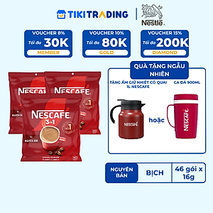 [Tặng Ca Đá 900ml ] Combo 3 Bịch NESCAFE 3IN1 Công thức cải tiến - VỊ NGUYÊN BẢN Bịch 46 gói