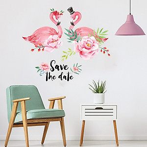 Decal dán tường dán kính trang trí Đôi hồng hạc JM7340