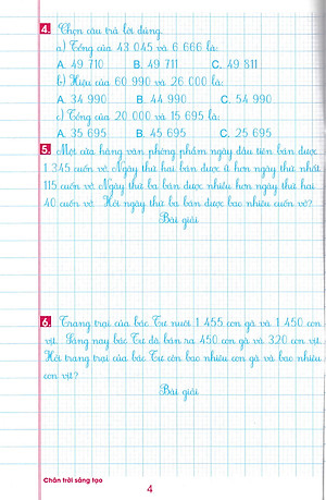 Luyện Tập Toán 4 Quyển 1 - Trình Bày Trên Giấy Ô Li (Bộ Sách Chân Trời Sáng Tạo) _HA