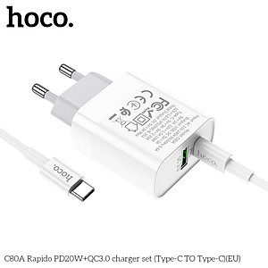 Bộ Củ Sạc Hoco C80A Kèm Cáp Sạc type C to type-c sạc nhanh PD20W QC3.0 cho điện thoại Ipad samsung -hàng chính hãng
