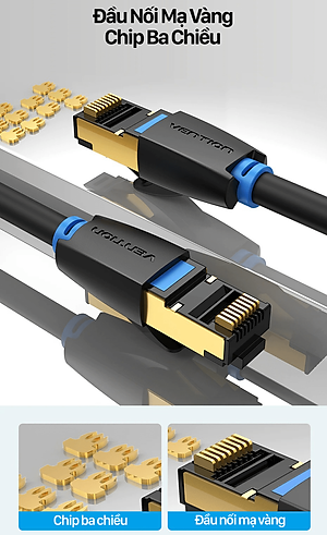 Cáp mạng Lan Cat8 tốc độ siêu cao 40Gbps SSTP dài 0.5 - 5m 10m 15m Vention - Hàng chính hãng