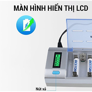 Sạc Pin Đa Năng BESTON C906W dùng cho pin AA/AAA/9V/C/D Sạc nhanh, tự ngắt, có màn hình LCD báo phần trăm