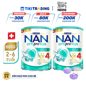Bộ 2 lon Sữa bột Nestlé NAN OPTIPRO PLUS 4 800g/lon với 5HMO Giúp tiêu hóa tốt