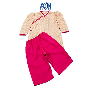 Áo dài bé gái họa tiết hoa Thu Cúc hồng thô nhung - AICDBGTURSZ2 - AIN Closet
