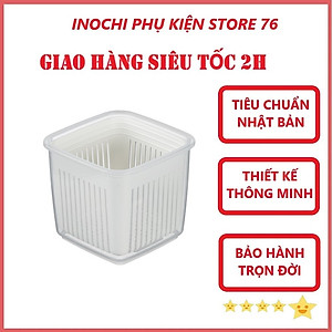 Hộp Bảo Quản Gừng Hành Tỏi Ớt Hình Vuông Hokkaido, 2 Lớp Tách Nước Bằng Nhựa Nguyên Sinh Sản Xuất Theo Tiêu Chuẩn Nhật Bản An Toàn Cho Sức Khỏe Tặng Kèm Khăn Lau PaKaSa - Màu ngẫu nhiên
