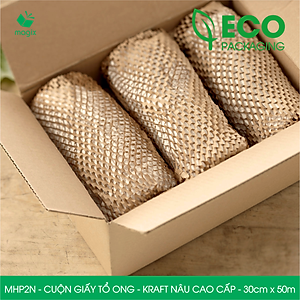 MHP2N - 30cm x 50m - Cuộn giấy tổ ong chống sốc - Kraft nâu Cao Cấp - Giấy gói hàng, gói quà