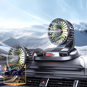 Quạt Đôi Ô Tô Xoay 360 Độ Gió Mạnh Kèm Bảng Số Điện Thoại Ô Tô, Quạt 12V - Hàng Nhập Khẩu