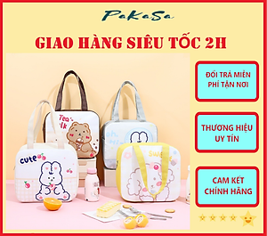 Túi Xách Đựng Hộp Cơm Giữ Nhiệt Đi Làm ,Đi Dã Ngoại, Vải Bọc Lõi Nhôm Chống Thấm Hình Thú Dễ Thương PaKaSa