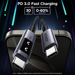 Cáp sạc nhanh USB Type C 100W 5A có đèn led Ugreen 45612 (Dài 0.5m) - Hàng chính hãng