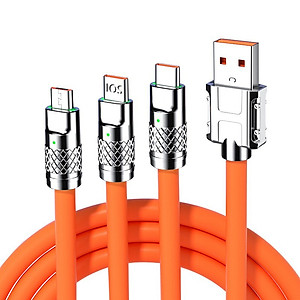 Dây cáp sạc nhanh eXtreme DS5301 cáp sạc 3 đầu 6A type C Android, Light.ning IP, Micro USB đường kính dây lớn - Hàng chính hãng