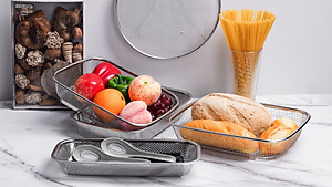 Rổ lưới bằng inox hình chữ nhật có đế đựng rau củ - 2 kiểu lưới