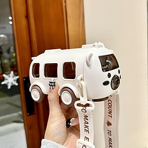 Bình Đựng Nước Cho Bé, Bình Nước Xe Buýt 500ml Có Ống Hút Và Quai Đeo, Bình Tập Uống Nước Cho Bé