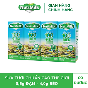 Thùng 48 Hộp NutiMilk Sữa tươi 100 điểm - Sữa tươi tiệt trùng Có đường 180ml TU.STCD180TI NUTIFOOD