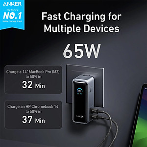 Sạc dự phòng kiêm cốc sạc Anker Prime Fusion Power Bank 2Type-C 65W 9600mAh A1339 - Hàng chính hãng