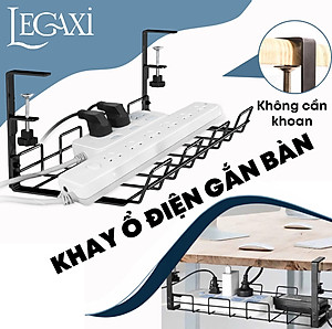 Khay đỡ ổ điện dây điện gắn dưới bàn kệ bằng kim loại thép không cần đục lỗ 40x16x15cm Legaxi