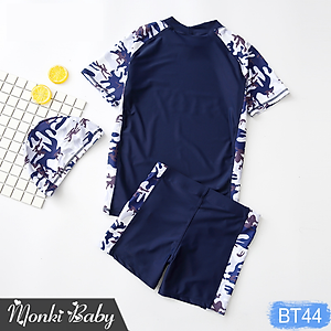 Bộ đồ bơi bé trai lớn size đại đến 68kg kèm mũ, chất thun bơi lạnh co giãn 4 chiều, chống tia UV, giữ nhiệt tốt | BT44