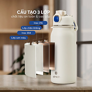 Bình giữ nhiệt inox 316 Elmich EL8331 1L, Hàng chính hãng, kèm ống hút silicone, chống tràn -JoyMall