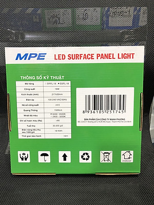 Đèn led panel ốp trần nổi vuông công suất 18W MPE (2 loại ánh sáng trắng và vàng)