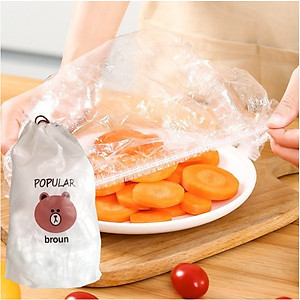 Set 100 màng bọc thực phẩm túi gấu Màng bọc thực phẩm PE có chun bọc đồ ăn co giãn tái sử dụng nhiều lần.