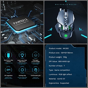 Chuột cơ gaming led RGB 6400DPI MK300 mechanical Gaming mouse Esport cho máy tính laptop hàng nhập khẩu