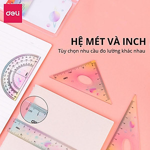 Bộ 4 Dụng Cụ Eke Thước Kẻ Thước Đo Góc Đo Độ Học Sinh Ombre Màu Thời Thượng Deli - Eke Tam Giác Vuông Đồ Dùng Toán Học Dụng Cụ Hình Học - EH652