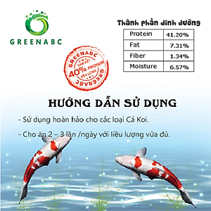 Thức ăn Cá Koi nhãn GREENABC - Độ đạm hơn 40% giúp cá tăng size, tăng màu, tiêu hóa tốt, tăng đề kháng - Bao 10kg