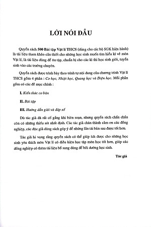 500 Bài Tập Vật Lí Trung Học Cơ Sở (Dùng Cho Các Bộ SGK Hiện Hành)