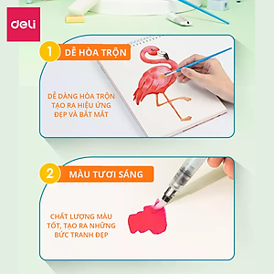 Bộ Màu Nước Nén Water Color Cao Cấp 24 36 48 Màu Tặng Bút Lông Nước, Mút, Cọ, Tẩy, Bút Chì, Gọt, Màu Trắng Deli - Chuyên Dùng Cho Học Sinh, Sinh Viên, Vẽ Mĩ Thuật Chuyên Nghiệp