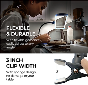 Kính lúp cao cấp để bàn đọc sách, đọc điện thoại Magnipros 1819+CP (4X, có đèn led chống chói và giảm mỏi mắt, có thể để bàn hoặc kẹp bàn)