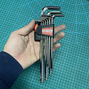 Bộ lục giác Kiotool 9 chi tiết đầu bi hệ Mét 1.5 -10 mm thép CRV cao cấp