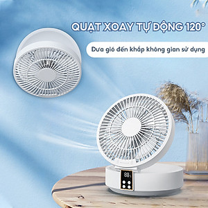 Quạt tích điện DELADEP QDB07 để bàn hoặc treo tường xoay 120°, có điều khiển, điều chỉnh đa góc, có thể gấp gọn, 5 cánh 3 mức gió siêu mát - Hàng nhập khẩu