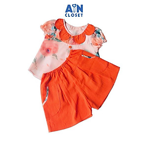 Bộ quần áo ngắn bé gái họa tiết Hoa quần váy cam - AICDBGWBJICK - AIN Closet