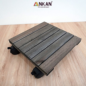 Đế Lót Chậu Cây Có Bánh Xe Thương Hiệu ANKAN, Đế Để Chậu Cây, Mặt Vuông Bằng Gỗ Tràm, Màu Đen Đường Kính 30 Cm, Tải Trọng 80kg - Hàng Xuất Khẩu