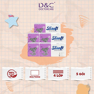 Combo 5 Giấy ăn Slisoft Trắng tự nhiên đa năng,khăn giấy rút không chất tẩy trắng an toàn cho cả gia đình