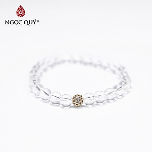 Vòng tay đá thạch anh trắng phối charm hợp kim đính đá size hạt 6mm mệnh thủy, kim - Ngọc Quý Gemstones
