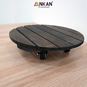 Đế Lót Chậu Cây Có Bánh Xe Cao Cấp ANKAN Hình Tròn Màu Xám Đen R30Cm Tải trọng 150 Kg Gỗ Tràm Bông