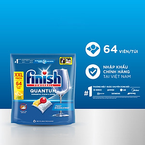 Túi 64 Viên Rửa Chén Bát Finish Powerball Quantum 12x sức mạnh, túi lớn siêu tiết kiệm