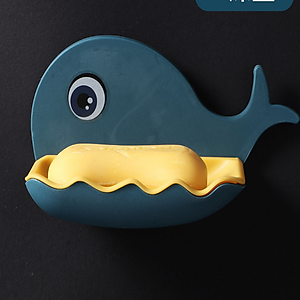 Kệ nhà tắm đựng xà phòng dán tường cá heo, 2 lớp có lỗ thoát nước miếng dán siêu chắc / không cần khoan tường, khay để xà bông cho bé - giao màu ngẫu nhiên 