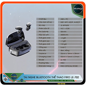 Tai Nghe Bluetooth Nhét Tai Không Dây FIRO A18 - Pin Dock Sạc 300mAh - Bluetooth V5.3 - Tai Nghe FIRO A18 Điều Khiển Cảm Ứng Thông Minh - Công Nghệ Kháng Nước IPX5 - Tai Nghe Không Dây FIRO A18 - Phù Hợp Với Tất Cả Dòng Máy - Hàng Chính Hãng
