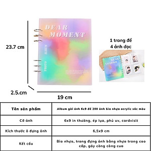 Album ảnh 6x9 đựng 200 tấm có ô ghi chú bìa nhựa Acrylic sắc màu để ảnh gia đình, binder đựng card Tú Vy Studio
